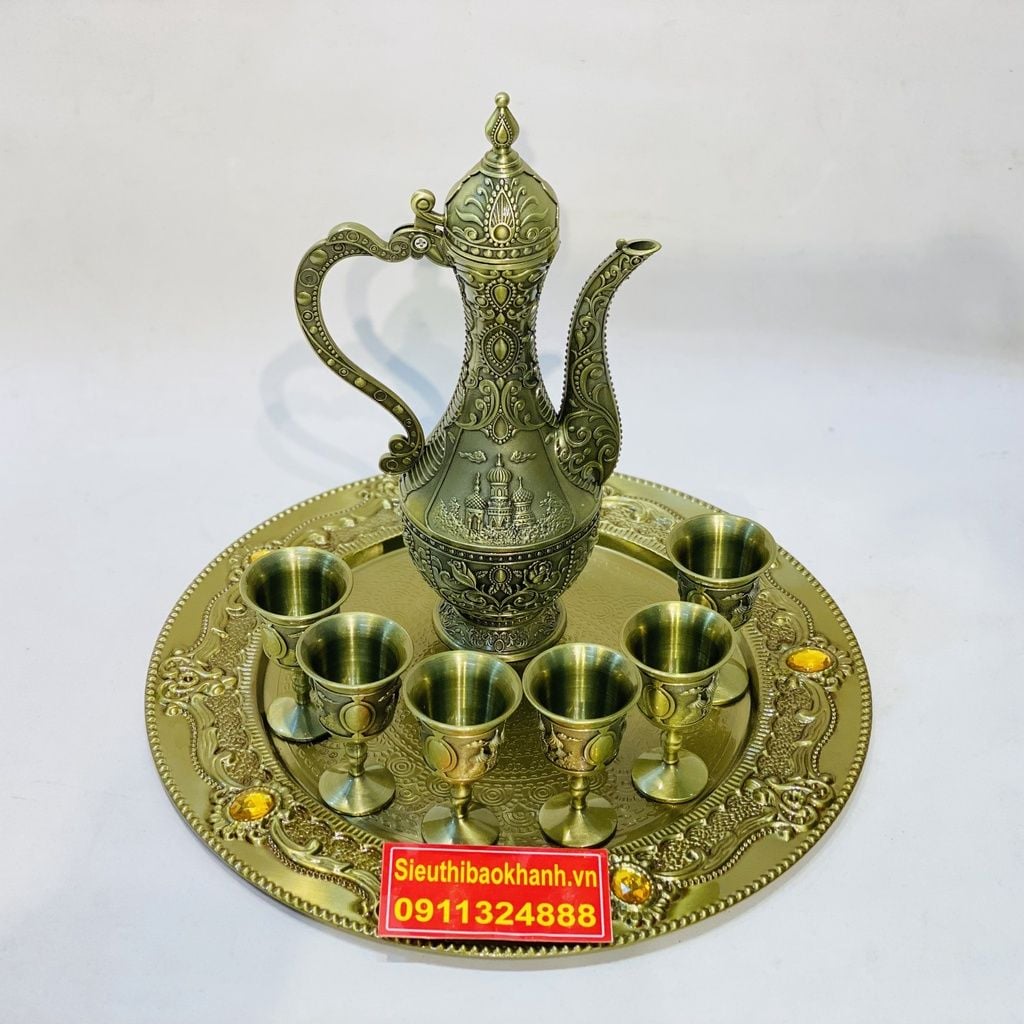  [SALE SẬP SÀN DỊP TẾT]-Bộ Ấm Chén Đồng Dáng Hoàng Gia-Bảo Khánh Việt Nam 750ml 