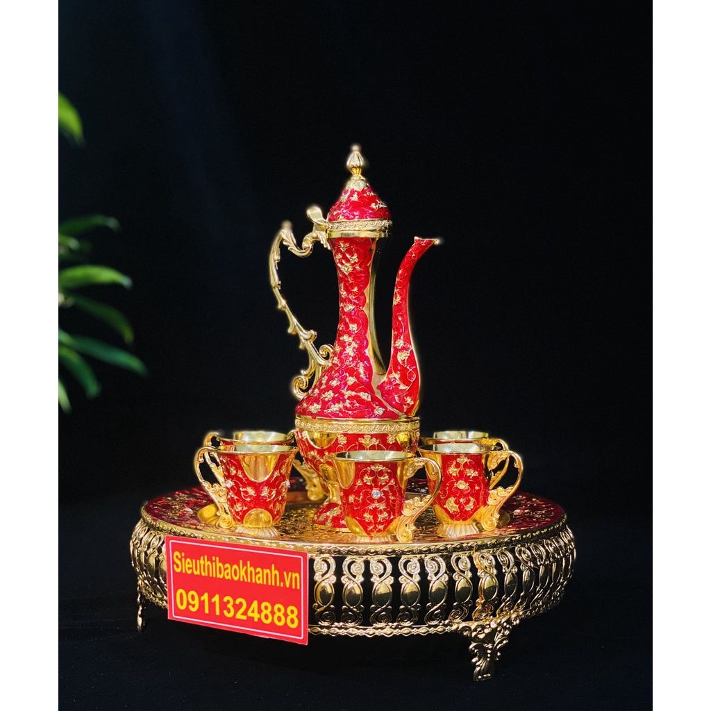  [QUÀ TẾT]-Bộ Ấm Chén Đồng Cao Cấp Dáng Hoàng Gia-Bảo Khánh Việt Nam 750ml 
