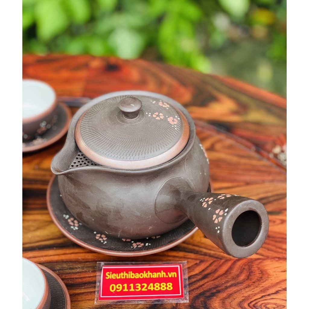  Nghệ thuật gốm sứ Bát Tràng ấm chén tử sa hạo tiết hoa năm cánh _ấm chén Bảo Khánh 