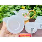  Bộ ấm chén,ấm trà đá ngọc họa tiết hoa đào in nổi 400ml 