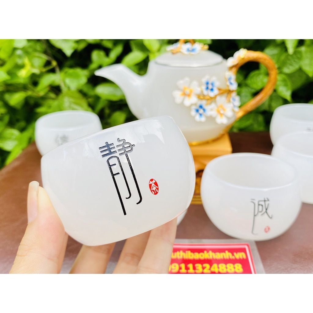  Tuyệt Phẩm Bộ ấm chén đá hoa nổi -Bảo Khánh 