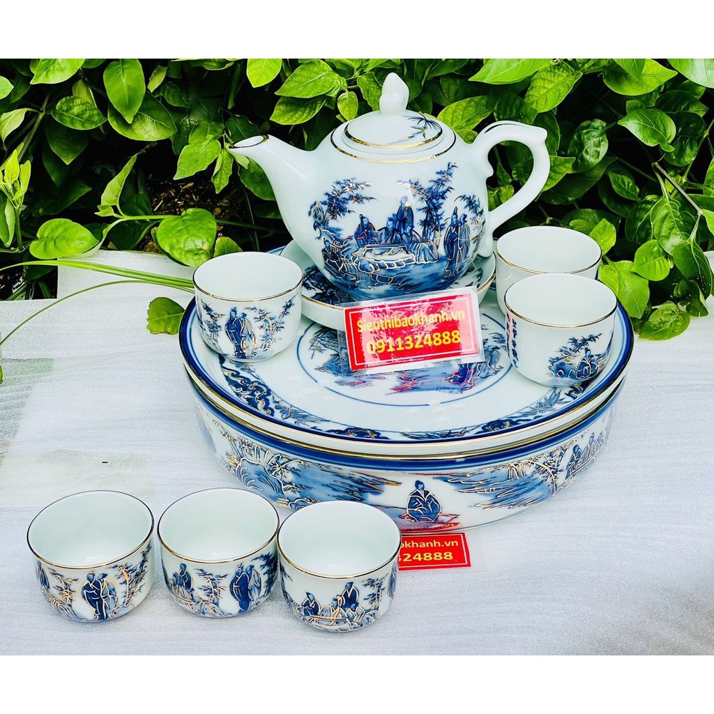  (HÀNG BÁT TRÀNG CAO CẤP ) Bộ ấm chén Thất tiên có khay tròn -Bảo Khánh 