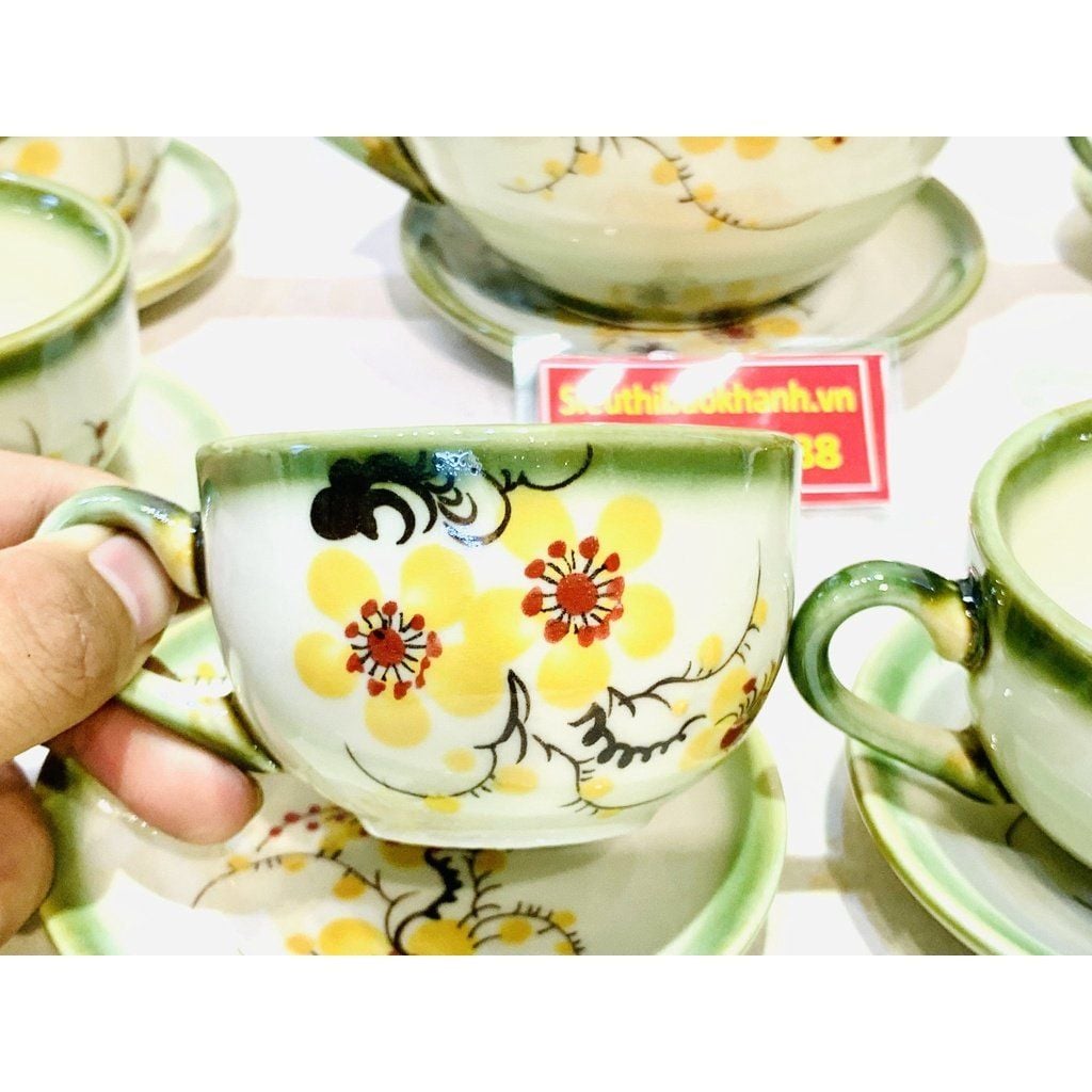  Bộ ấm chén họa tiết hoa mai vàng dung tích 850ml 