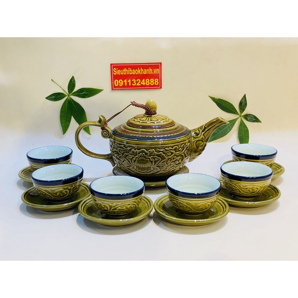  [HÀNG CHÍNH HÃNG]-Bộ ấm men màu xuất xứ Bát Tràng 