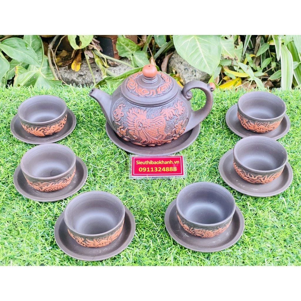  BaoKhanh-Bộ ấm chén tử sa họa tiết Kỳ Lân 