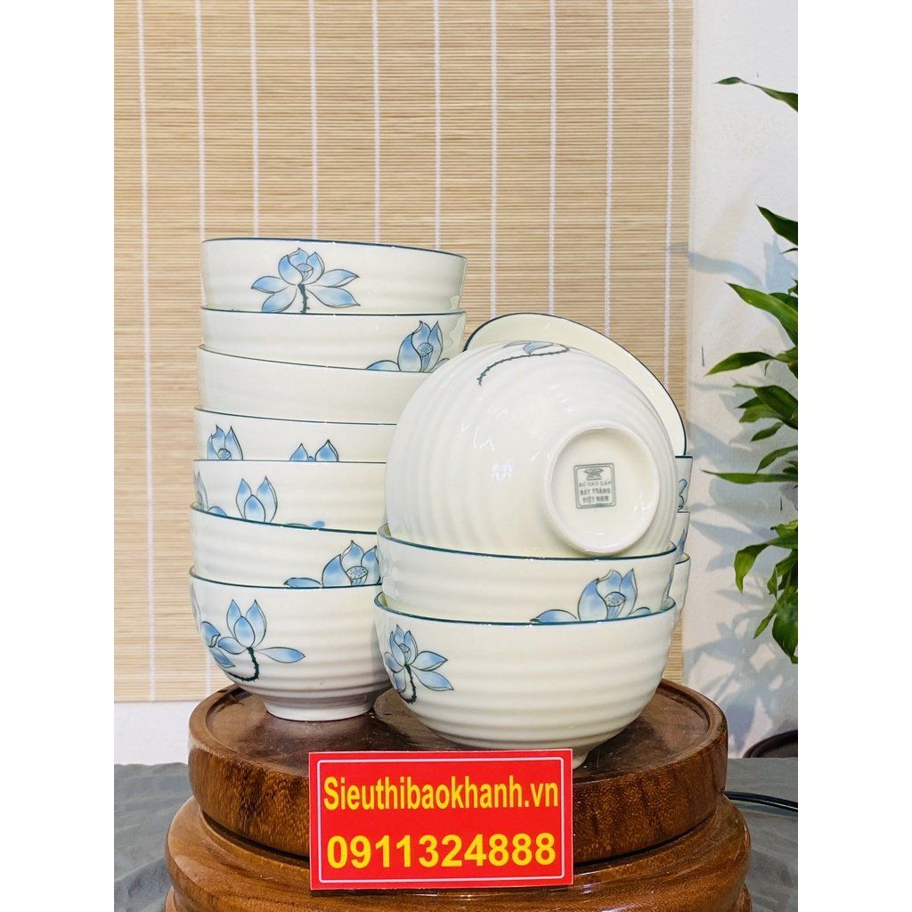  [Bán Lẻ] Bát ăn men kem Vẽ sen xuất xứ Bát Tràng 