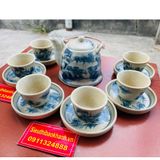  Bộ ấm chén men rạn Bát Tràng, họa tiết sơn thủy BKCE-001170VN-0004 