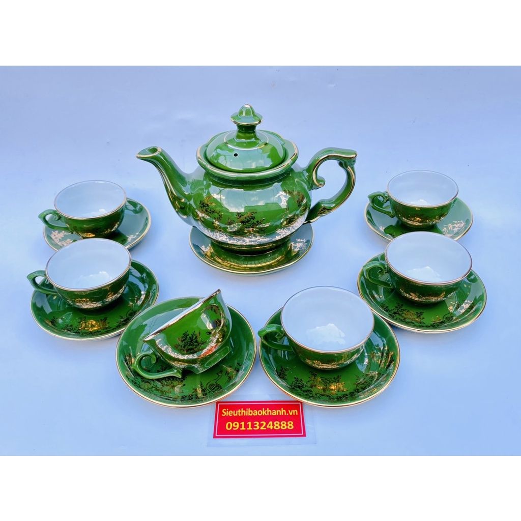  Bộ ấm chén phú quý rêu dẹt rêu sơn thủy vàng kim 