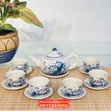  Bộ ấm chén men rạn Bát Tràng Vẽ Sen chính hãng 350ml 