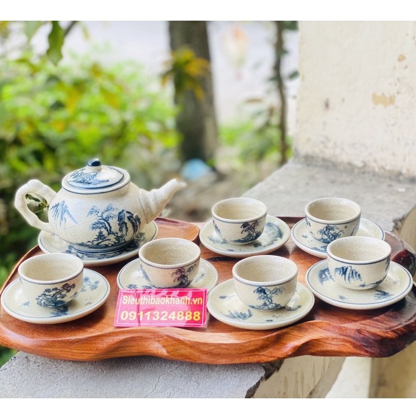  Bộ ấm chén men rạn vẽ Sơn Thủy Bát Tràng cao cấp 350ml 