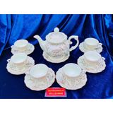  Bộ ấm chén gốm sứ Bát Tràng vẽ vàng, họa tiết hoa sen 