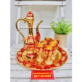  Bộ Ấm Chén Hợp Kim Đồng Dáng Hoàng Gia Đỏ Vàng – Sang Trọng, Quà Biếu Cao Cấp, Trưng Bày & Thờ Cúng BKMEVN-8182 