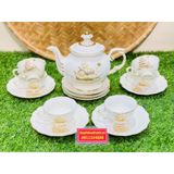  Bộ Ấm Chén,Ấm Trà Đẹp Men Trắng Viền Vàng họa tiết thuận buồm xuôi gió Chính Hãng Bát Tràng 350ml-Siêu Thị Bảo Khánh 