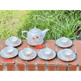  Bộ ấm chén Bát Tràng men trắng hoa tiết hoa 