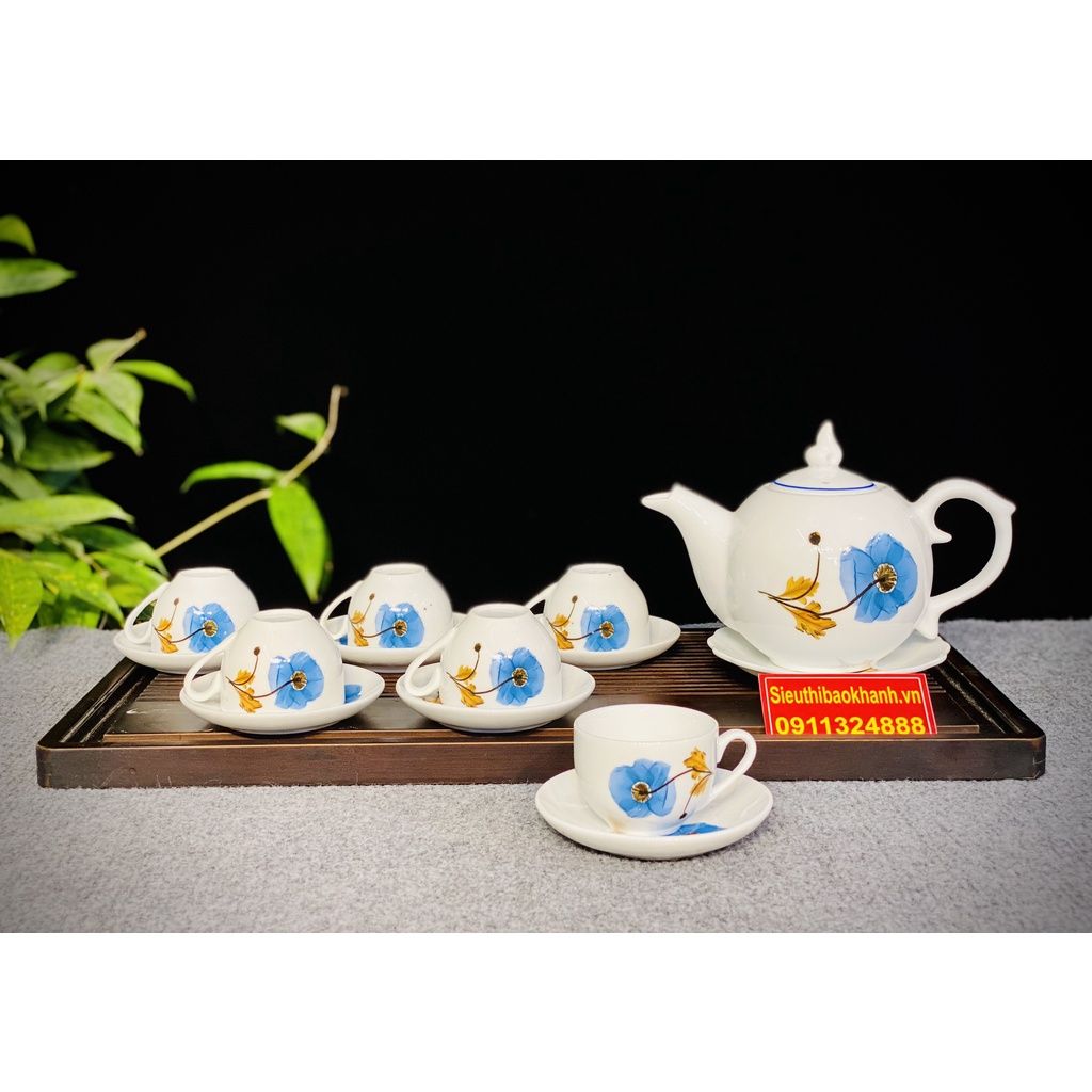  Bộ ấm chén,ấm trà men trắng chóp lửa Bát Tràng chính hãng 350ml 
