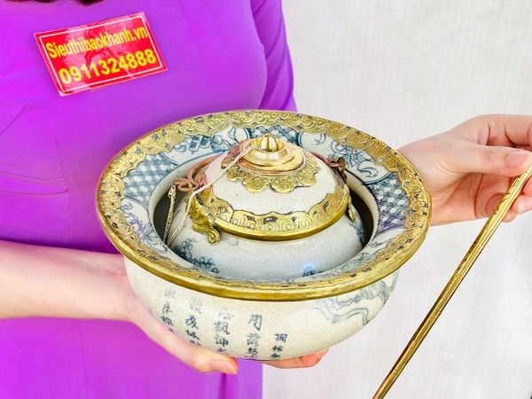  Bộ điếu bát men rạn Bát Tràng tranh cổ Trung Hoa BKCE-001360VN-1432 