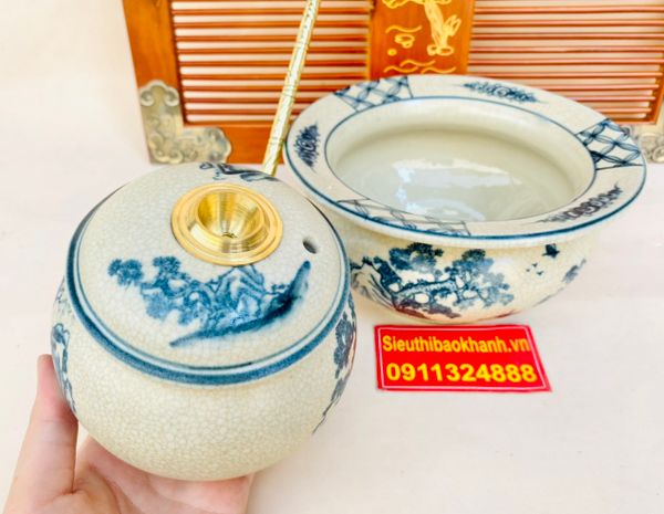  Bộ điếu bát Bát Tràng men rạn 