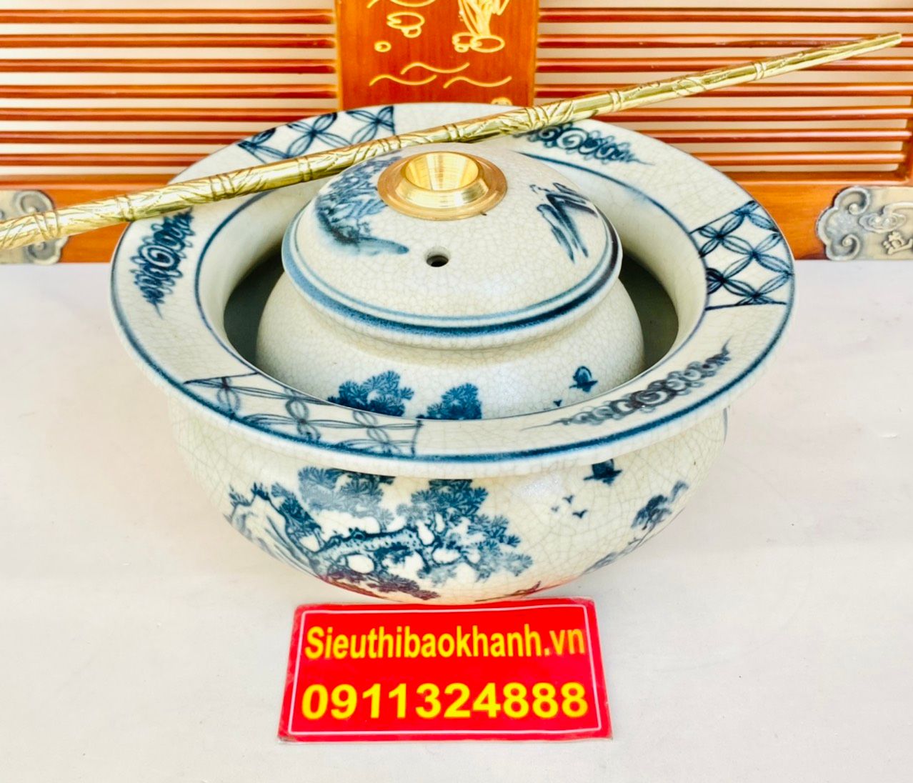 Bộ điếu bát Bát Tràng men rạn