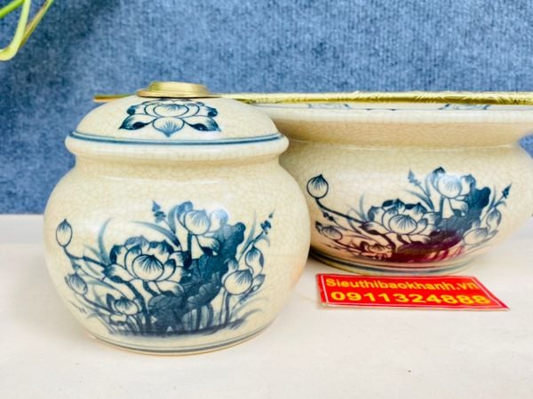  Bộ điếu bát Hoa Sen men rạn cổ cao cấp BKCE-001360VN-1435 