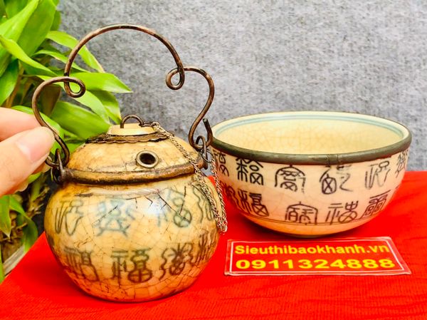  Bát Điếu Mini Men Rạn Cổ – Chữ Hán Truyền Thống BKCE-000700VN-1434 