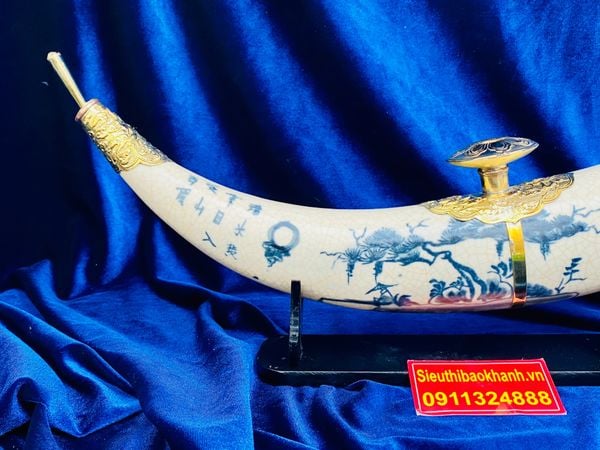  Điếu Cày Ngà Voi Men Rạn Giả Cổ – Sơn Thủy Bọc Đồng Bát Tràng BKCE-001400VN-1414 