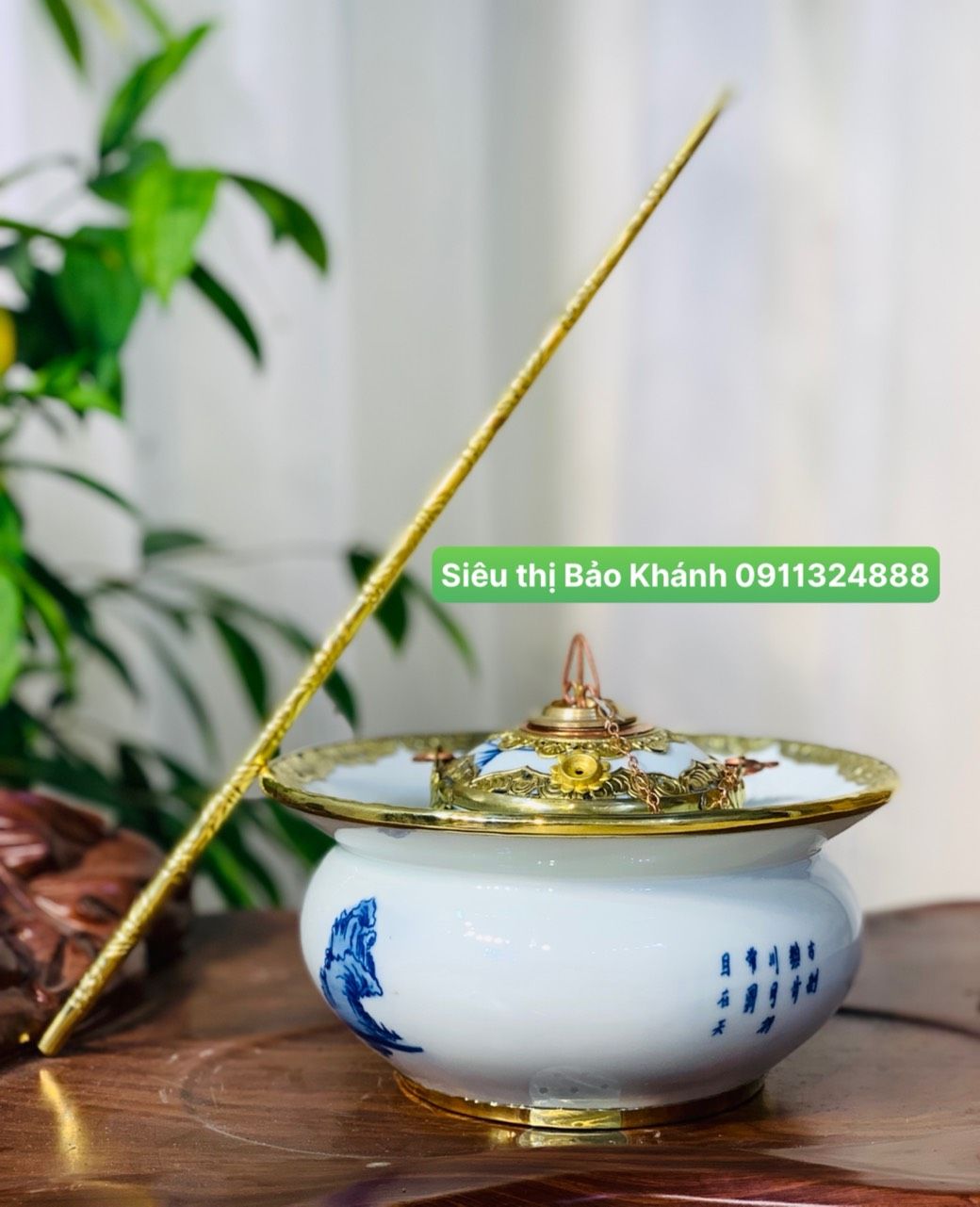  Điếu bát men lam họa tiết Trúc Lâm Thất Hiền bọc đồng BKCEVN-8041 