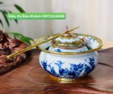  Điếu bát men lam họa tiết Trúc Lâm Thất Hiền bọc đồng BKCEVN-8041 