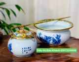  Điếu bát men lam họa tiết Trúc Lâm Thất Hiền bọc đồng BKCEVN-8041 