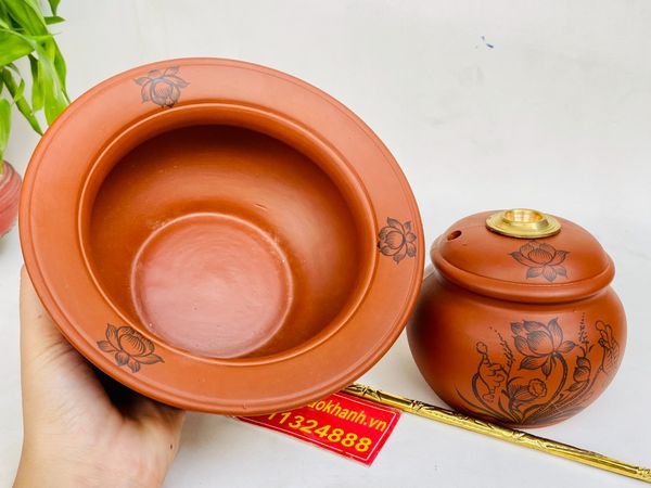  Bộ điếu bát Tử Sa Bát Tràng họa tiết Hoa Sen BKCE-001360VN-1431 