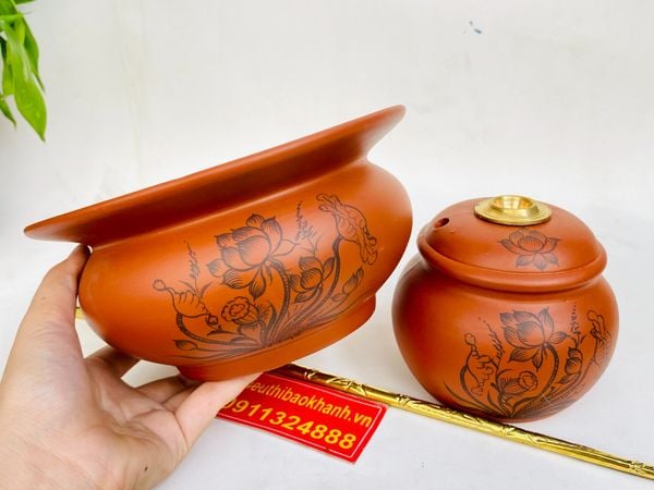  Bộ điếu bát Tử Sa Bát Tràng họa tiết Hoa Sen BKCE-001360VN-1431 