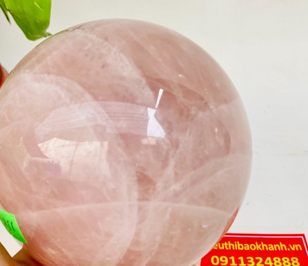  Bi cầu thạch anh hồng phong thủy cao cấp, trang trí phòng khách 