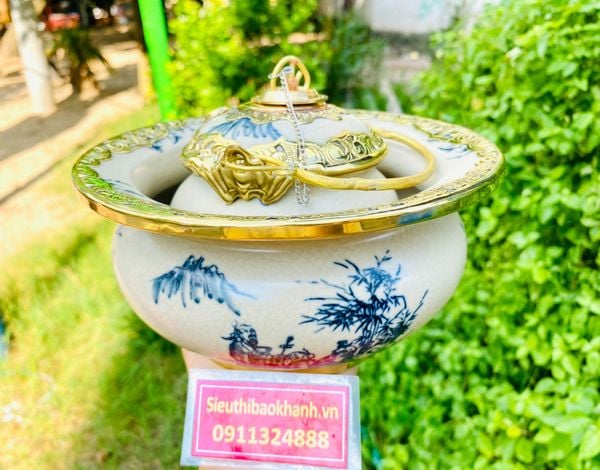  Điếu bát men rạn bọc đồng họa tiết Tam Đa Bát Tràng BKCEVN-8036 