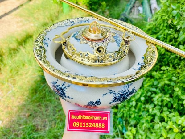  Điếu bát men rạn bọc đồng họa tiết Tam Đa Bát Tràng BKCEVN-8036 