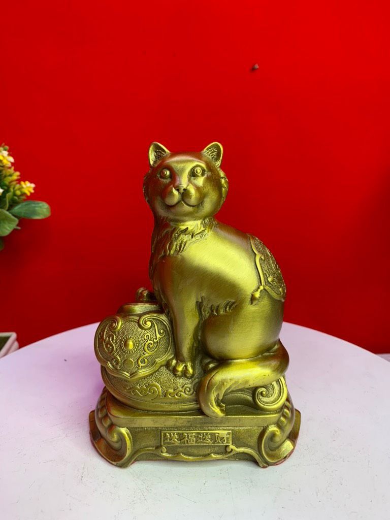  Tượng Mèo vàng trên bao tiền chiêu tài phong thủy cao cấp 