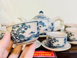  Bộ ấm chén men rạn giả cổ vẽ phong cảnh dáng tròn nhỏ xinh 