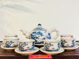  Bộ ấm chén men rạn giả cổ vẽ phong cảnh dáng tròn nhỏ xinh 