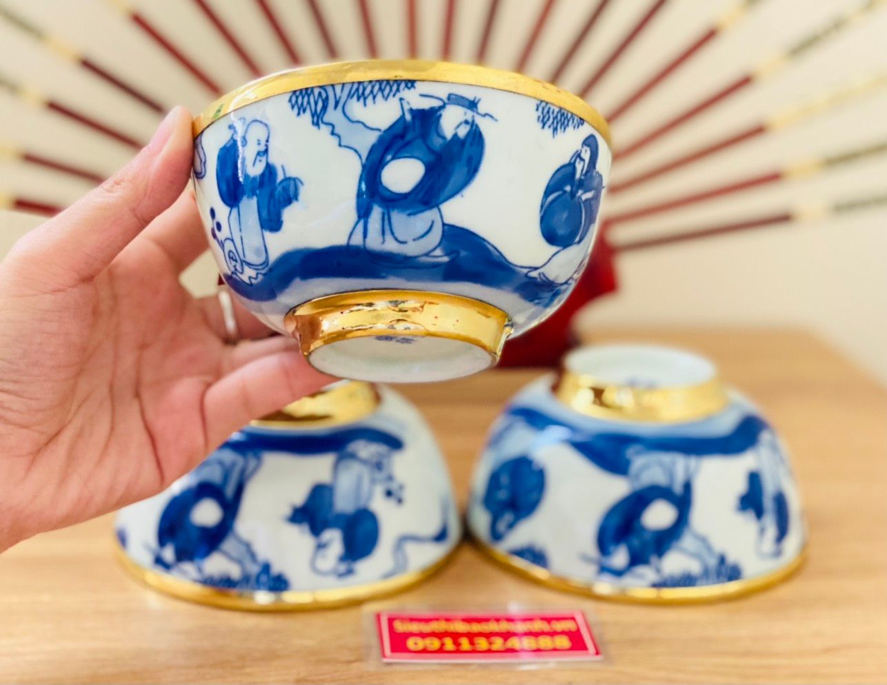  Bộ 10 bát Thờ vẽ Thất tiên bọc đồng 