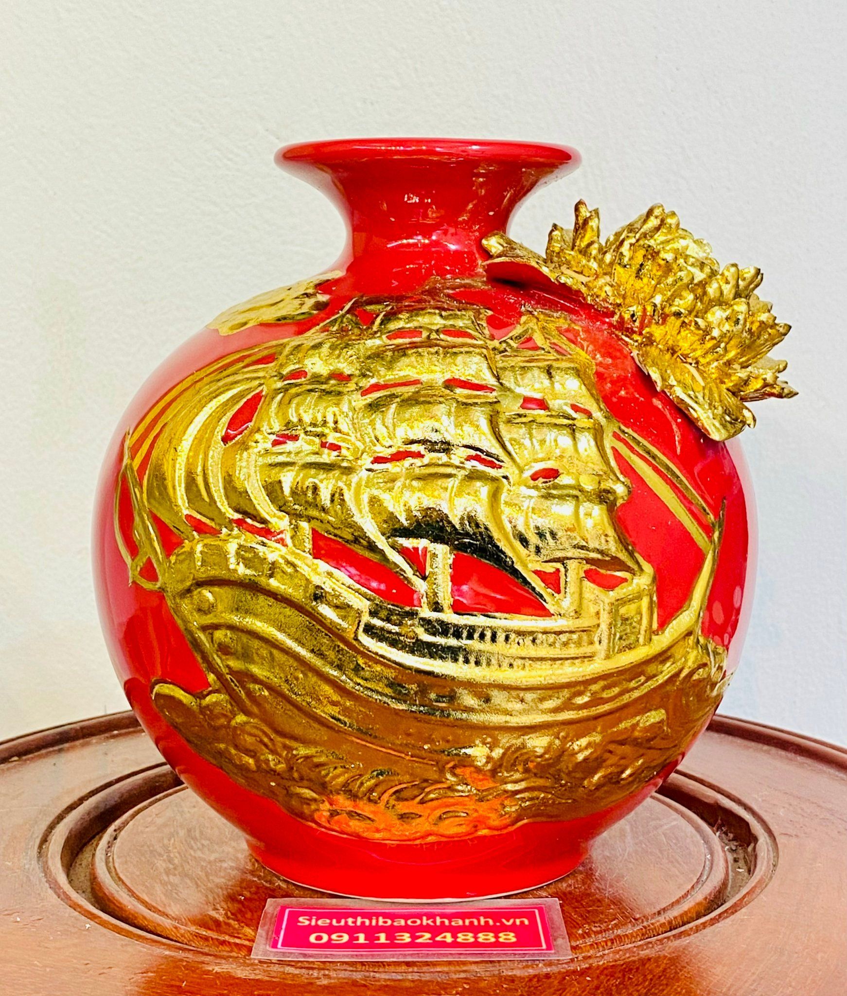  Bình hút lộc Gốm sứ bát Tràng Thuận buồm xuôi gió đắp nổi 