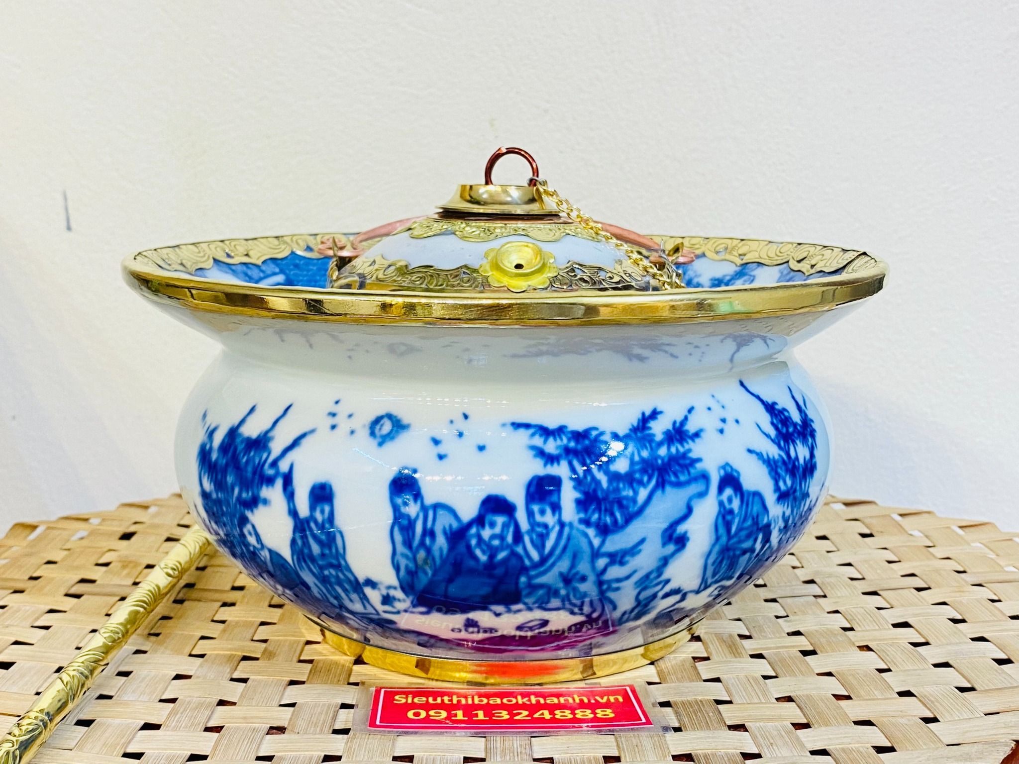  Điêu bát men Lam bọc đồng vẽ Thất tiên 