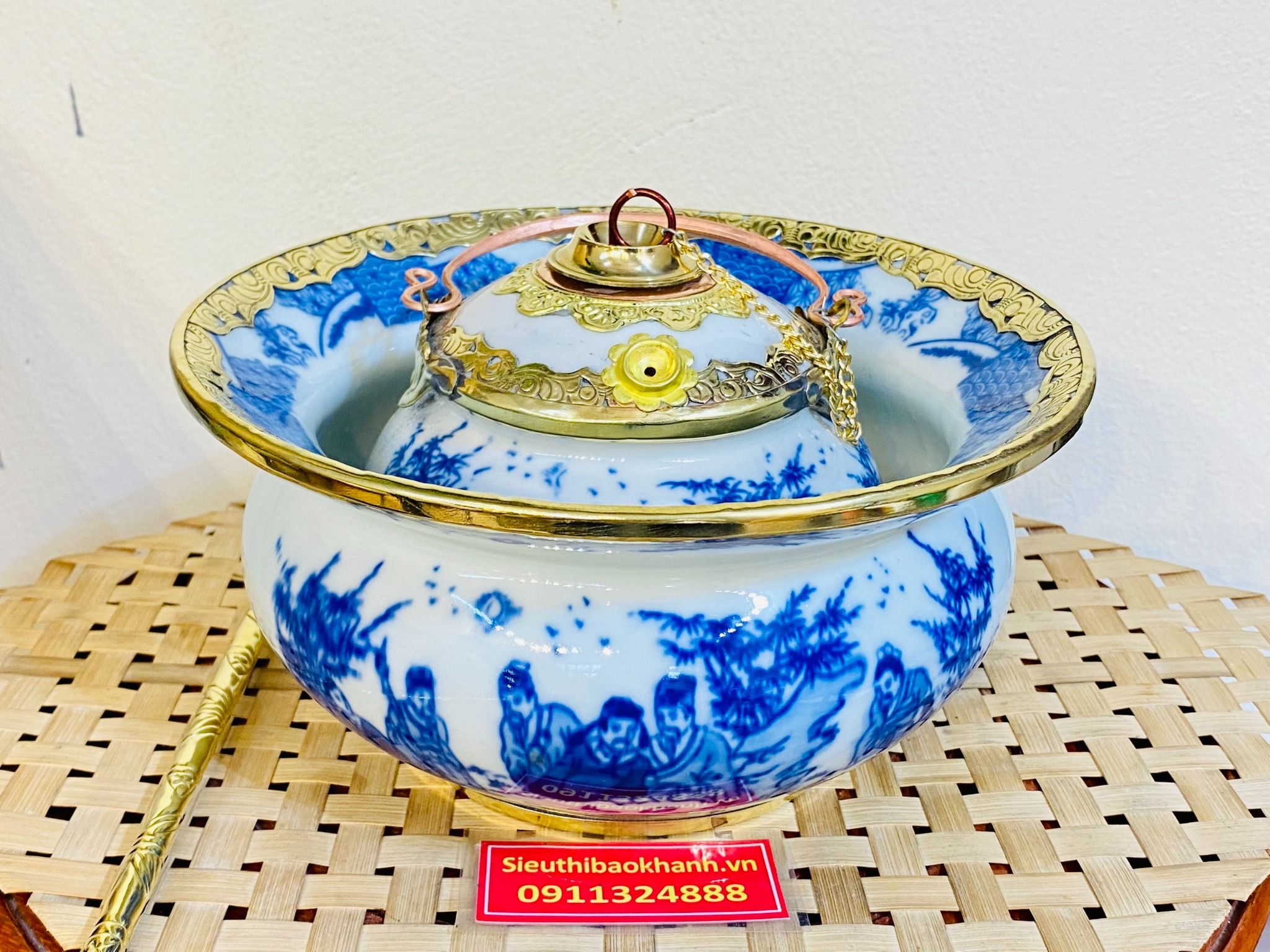  Điêu bát men Lam bọc đồng vẽ Thất tiên BKCEVN-8053 