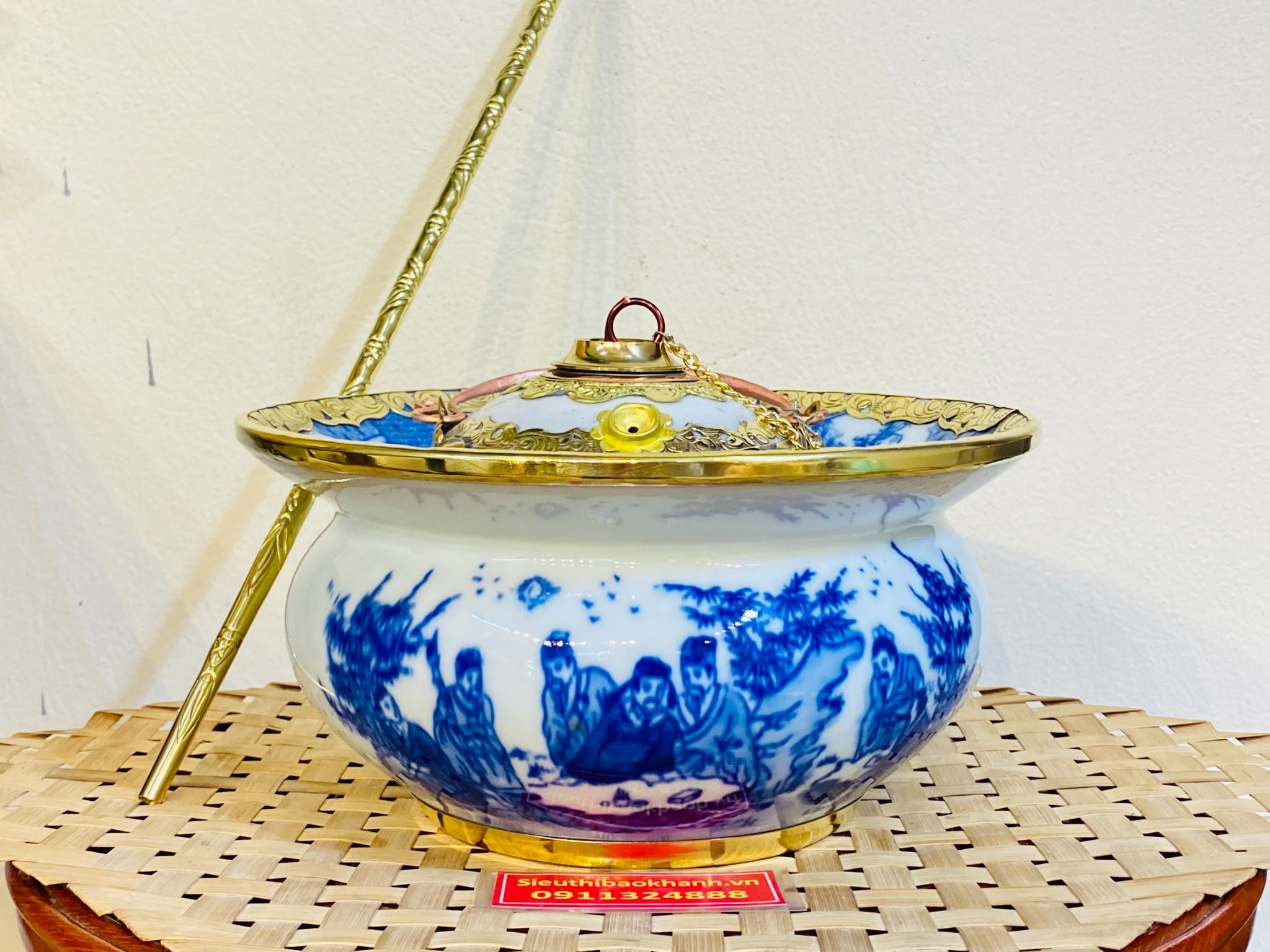  Điêu bát men Lam bọc đồng vẽ Thất tiên BKCEVN-8053 