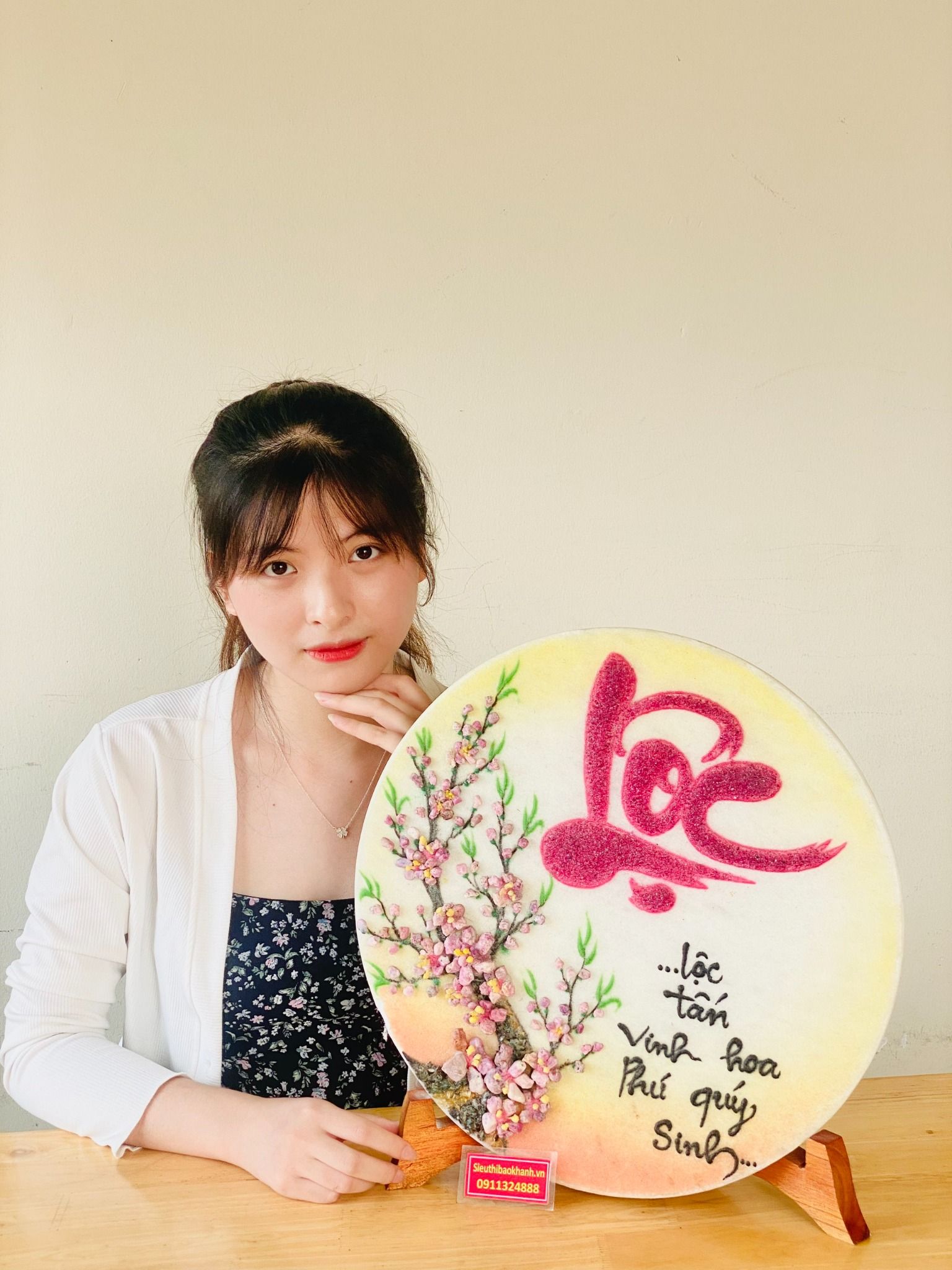  Đĩa cảnh đá quý chữ Lộc [vật phẩm trưng bày] 