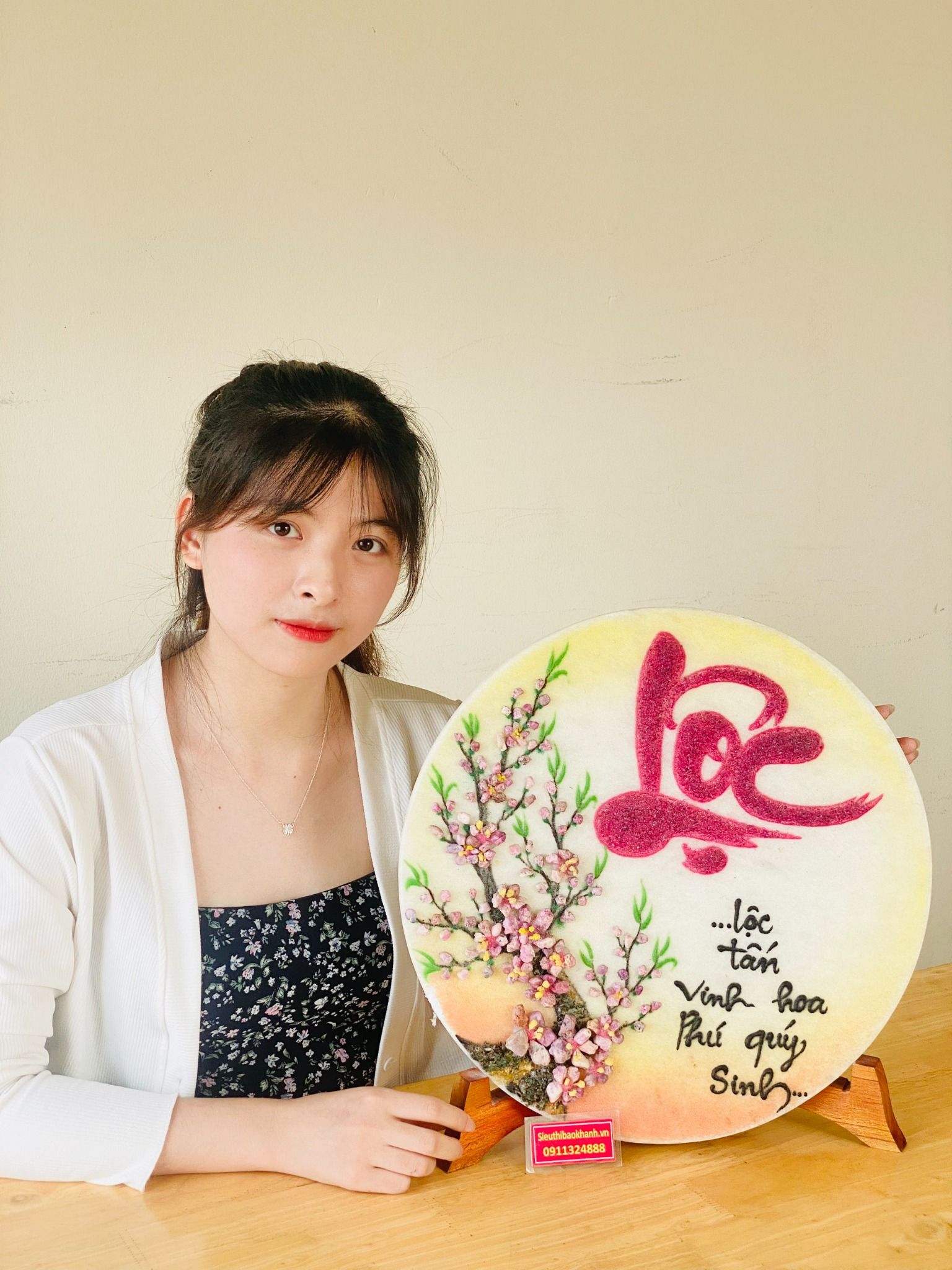  Đĩa cảnh đá quý chữ Lộc [vật phẩm trưng bày] 