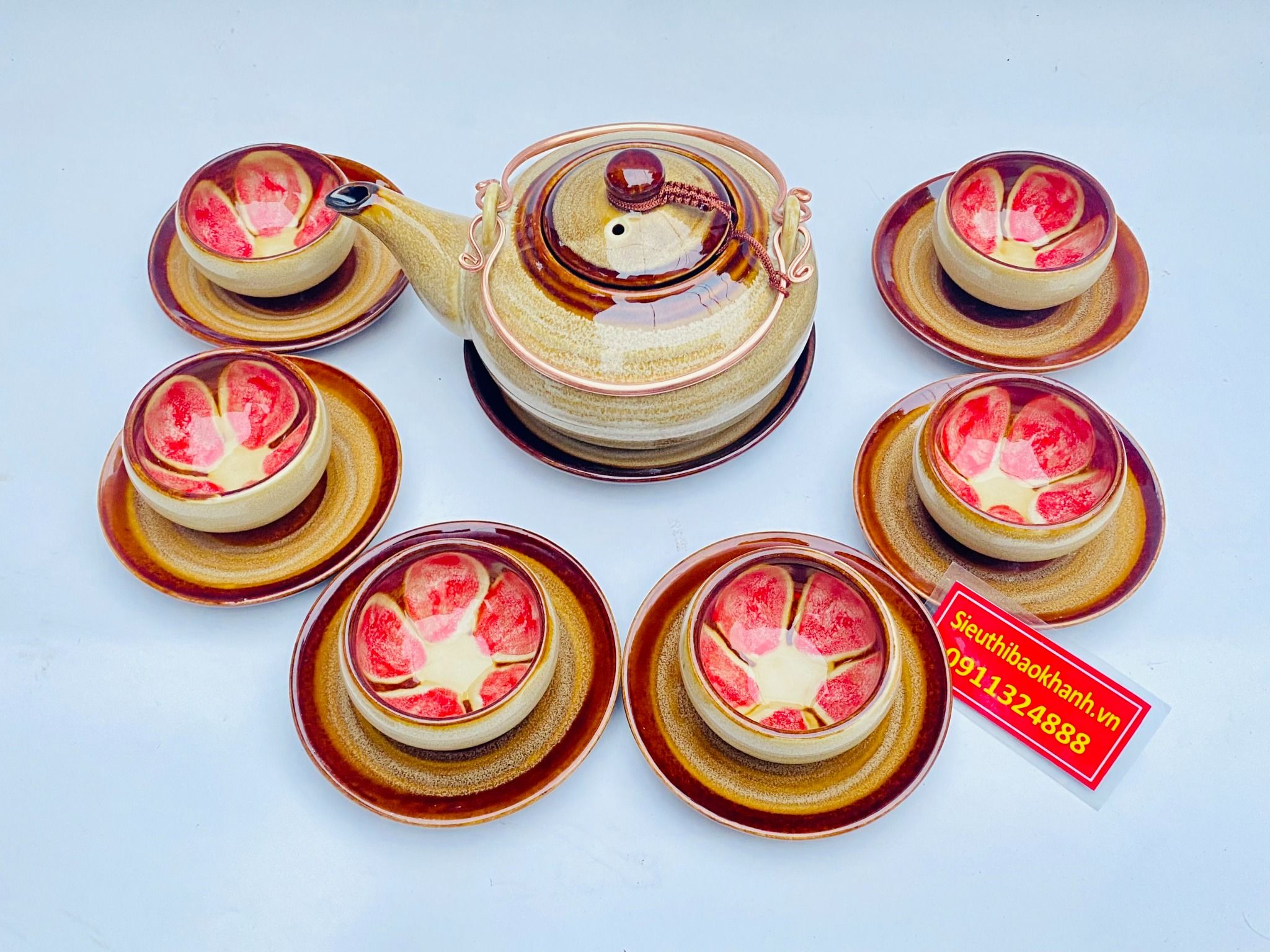  Bộ ấm chén hỏa biến lòng hoa man nâu độc đáo 