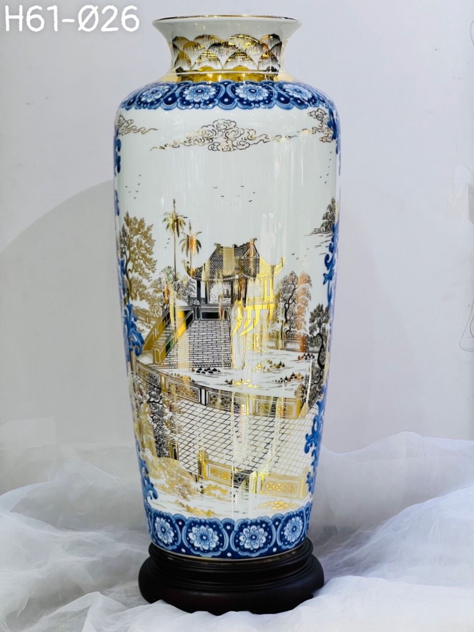  Lục Bình Như ý bổ khung nhị cảnh vẽ thắng cảnh Hà Nội, Hồ Gươm và chùa Một Cột 