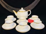  Bộ ấm chén men trắng trơn nhẹ nhàng viền vàng 