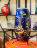 Bình cắm hoa men lam họa tiết bông sen in nổi tinh tế 