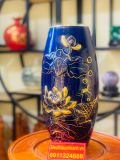  Bình cắm hoa men lam họa tiết bông sen in nổi tinh tế 
