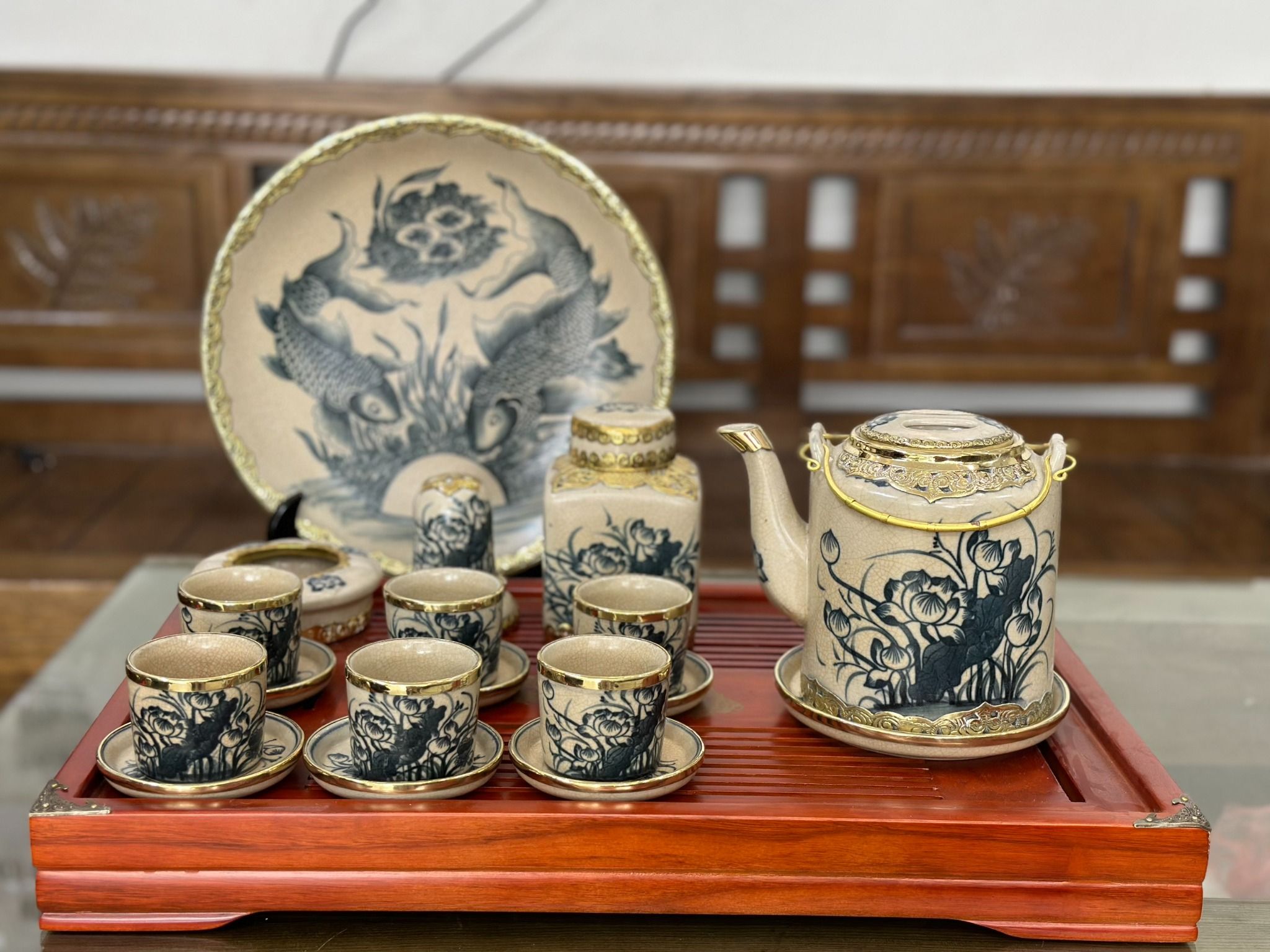  Bộ ấm tích bọc đồng dáng trụ dung tích 1,5l 