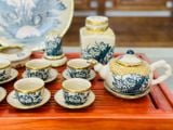  [CÓ BÁN LẺ] Bộ ấm chén quả hồng bọc đồng vẽ sen đầy đủ phụ kiện 